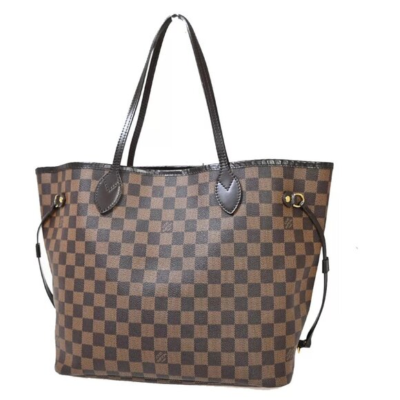 LOUIS VUITTON Neverfull MM Shoulder Tote Bag Damier Leather Brown N51105 46YE316 - Picture 1 of 16